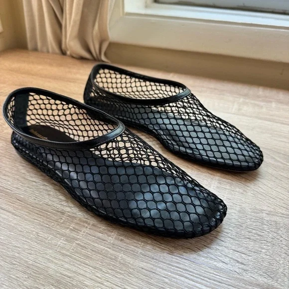 New Reformation Britt Ballet Flat Shoes Mesh Black 10.5